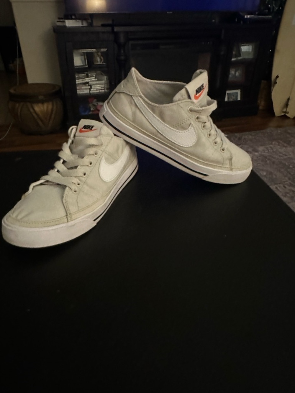 Nike Low-Top Sneakers in Beige and White with Orange Tongue Logo